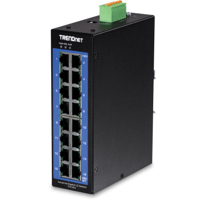 TRENDnet TI-G160i 16-Port Ethernet Switch, 16 Gigabit ethernet ports, 32 Gbps switching capacity, DIN-rail mount